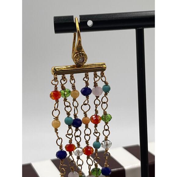 Henri Bendel Rainbow Multicolor Bright Beaded Chandelier Pierced Earrings New - Picture 7 of 8